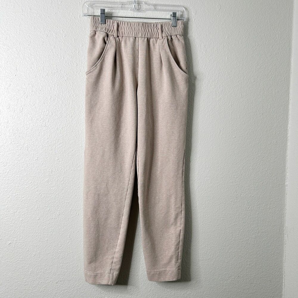 Varley Copra Tailored Knit Tapered Pants Joggers Pleated Beige XS Athleisure WFH